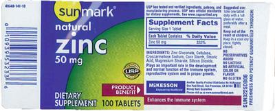 Photo of the Sunmark Natural Zinc 50 mg label