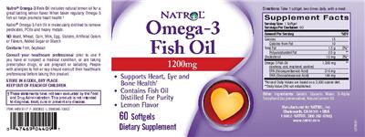 Photo of the Natrol Omega-3 Fish Oil 1200 mg Lemon Flavor label