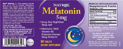 Photo of the Natrol Melatonin 5 mg label