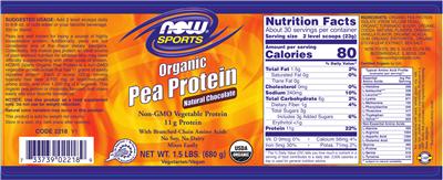 Photo of the NOW Sports Organic Pea Protein Natural Chocolate label