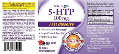 Photo of the Natrol 5-HTP 100 mg Wild Berry Flavor label