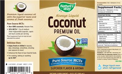 Photo of the Nature's Way Coconut Premium Oil label