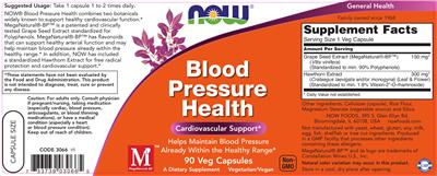 Photo of the NOW Blood Pressure Health label