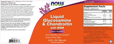 Photo of the NOW Liquid Glucosamine & Chondroitin With MSM label