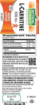Photo of the Botanic Choice L-Carnitine 500 mg label
