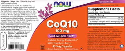 Photo of the NOW CoQ10 100 mg label
