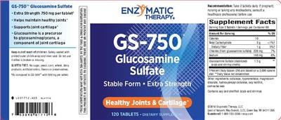 Photo of the Enzymatic Therapy GS-750 Glucosamine Sulfate label
