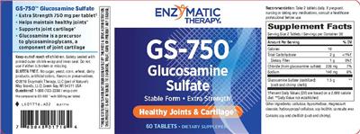 Photo of the Enzymatic Therapy GS-750 Glucosamine Sulfate Extra Strength label