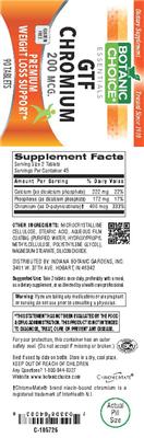 Photo of the Botanic Choice GTF Chromium 200 mcg label