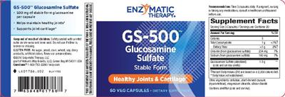 Photo of the Enzymatic Therapy GS-500 Glucosamine Sulfate label