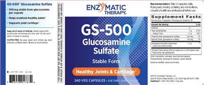 Photo of the Enzymatic Therapy GS-500 Glucosamine Sulfate label