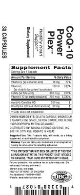 Photo of the Indiana Botanic Gardens CoQ-10 Power Plex label