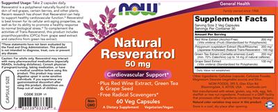 Photo of the NOW Natural Resveratrol 50 mg label