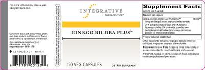 Photo of the Integrative Therapeutics Ginkgo Biloba Plus label
