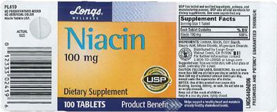 Photo of the Longs Wellness Niacin 100 mg label