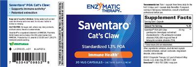 Photo of the Enzymatic Therapy Saventaro Cat's Claw label