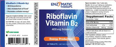 Photo of the Enzymatic Therapy Riboflavin Vitamin B2 400 mg Potency label