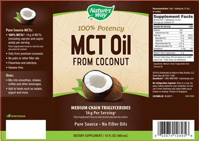 Photo of the Nature's Way MCT Oil from Coconut label