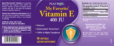 Photo of the Natrol My Favorite Vitamin E 400 IU label
