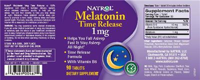 Photo of the Natrol Melatonin Time Release 1 mg label