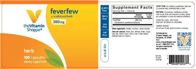 Photo of the The Vitamin Shoppe Feverfew 380 mg label