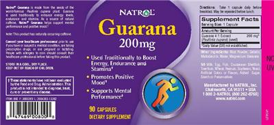 Photo of the Natrol Guarana 200 mg label