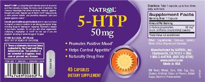 Photo of the Natrol 5-HTP 50 mg label