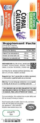 Photo of the Botanic Choice Coral Calcium label