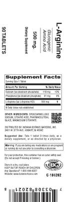 Photo of the Indiana Botanic Gardens L-Arginine 500 mg label