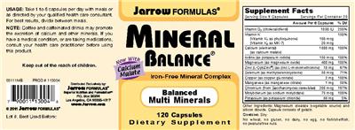 Photo of the Jarrow Formulas Mineral Balance label