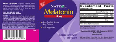 Photo of the Natrol Melatonin 3 mg label