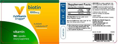 Photo of the The Vitamin Shoppe Biotin 1000 mcg label