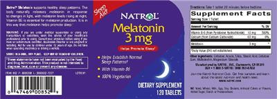Photo of the Natrol Melatonin 3 mg label