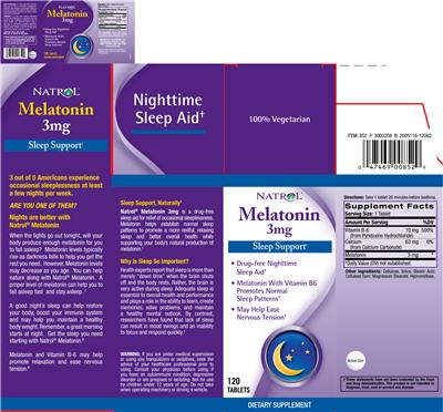 Photo of the Natrol Melatonin 3 mg label