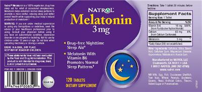 Photo of the Natrol Melatonin 3 mg label