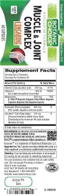 Photo of the Botanic Choice Muscle & Joint Complex label