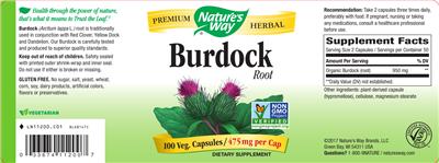Photo of the Nature's Way Burdock Root 475 mg label