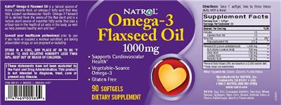 Product label for Omega-3 Flaxseed Oil 1000 mg