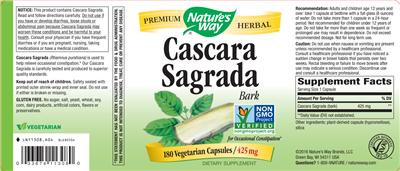 Photo of the Nature's Way Cascara Sagrada Bark 425 mg label