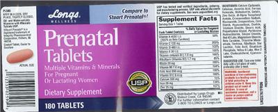 Photo of the Longs Wellness Prenatal Tablets label