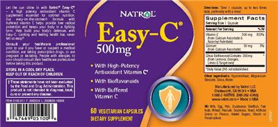 Photo of the Natrol Easy-C 500 mg label