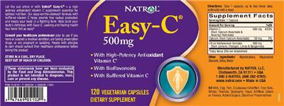 Photo of the Natrol Easy-C 500 mg label