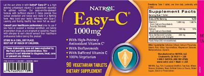 Photo of the Natrol Easy-C 1000 mg label