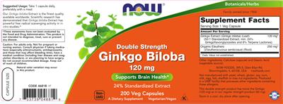 Photo of the NOW Double Strength Ginkgo Biloba 120 mg label