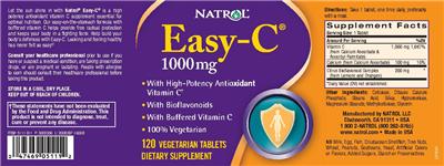 Photo of the Natrol Easy-C 1000 mg label
