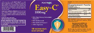 Photo of the Natrol Easy-C 1000 mg label