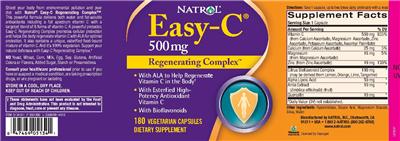 Photo of the Natrol Easy-C 500 mg Regenerating Complex label