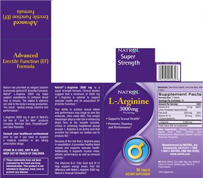 Photo of the Natrol L-Arginine 3000 mg label