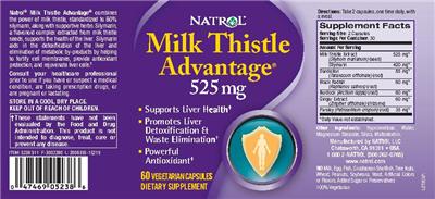 Photo of the Natrol Milk Thistle Advantage 525 mg label