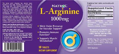 Photo of the Natrol L-Arginine 1000 mg label